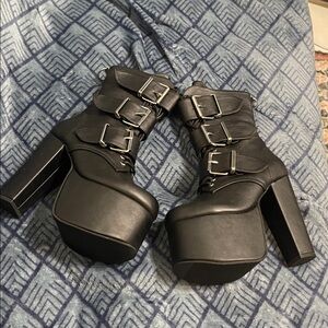 Demonia Black Buckle Platform Boots